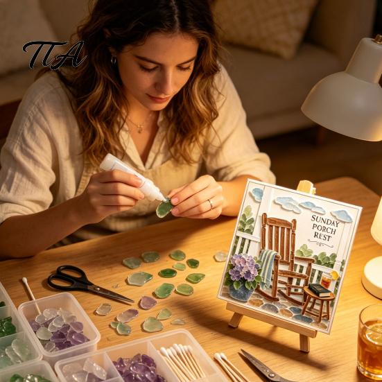 Sunday Traditions Sea Glass Art Kit Kit, DIY Mosaic Relaxing Craft Kits for Families Morning Adults Teens, Handmade Home Decor Desktop Ornament Set