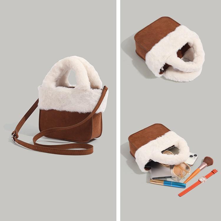 Women's Bag Autumn Winter Retro New Suede Velvet Handbag Small Square Bag Fashion Fluffy Crossbody Shoulder Bag