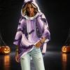 Women's Fashionable Three-Quarter-Sleeve Halloween-Printed Hooded Pullover