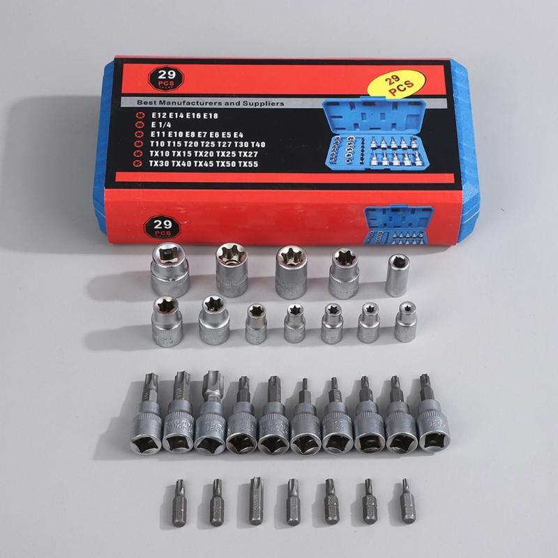 29Pcs High Torques Carbon Steel Socket Bit With Storage Case Ideal For Mechanics DIY And Professional Use Auto Repair