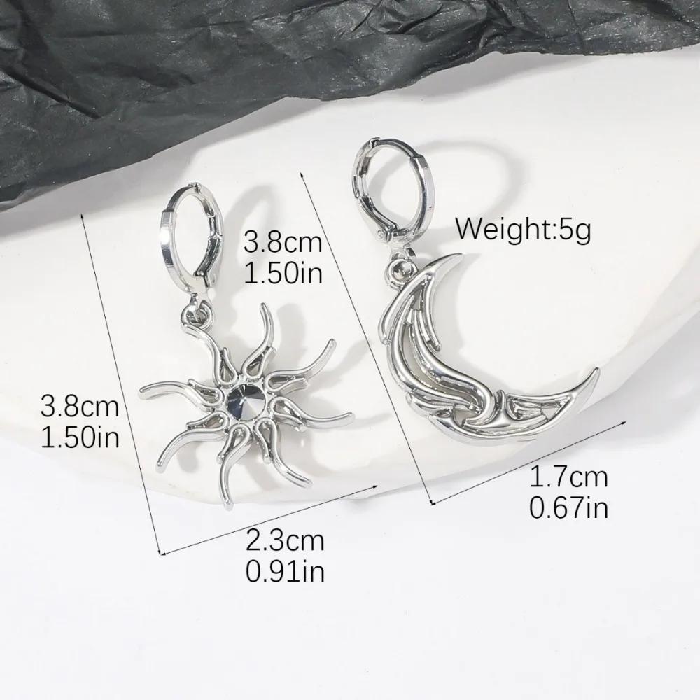 Vintage Sun Moon Earrings Alloy Totem Pendant Asymmetric Dangle Jewelry Gift for Women