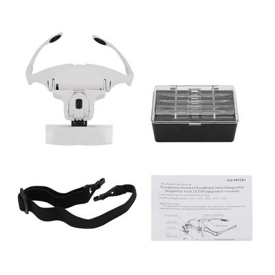 Lente d'ingrandimento da occhiali a mani libere con 5 lenti, fascia per la testa, 2 luci LED frontali