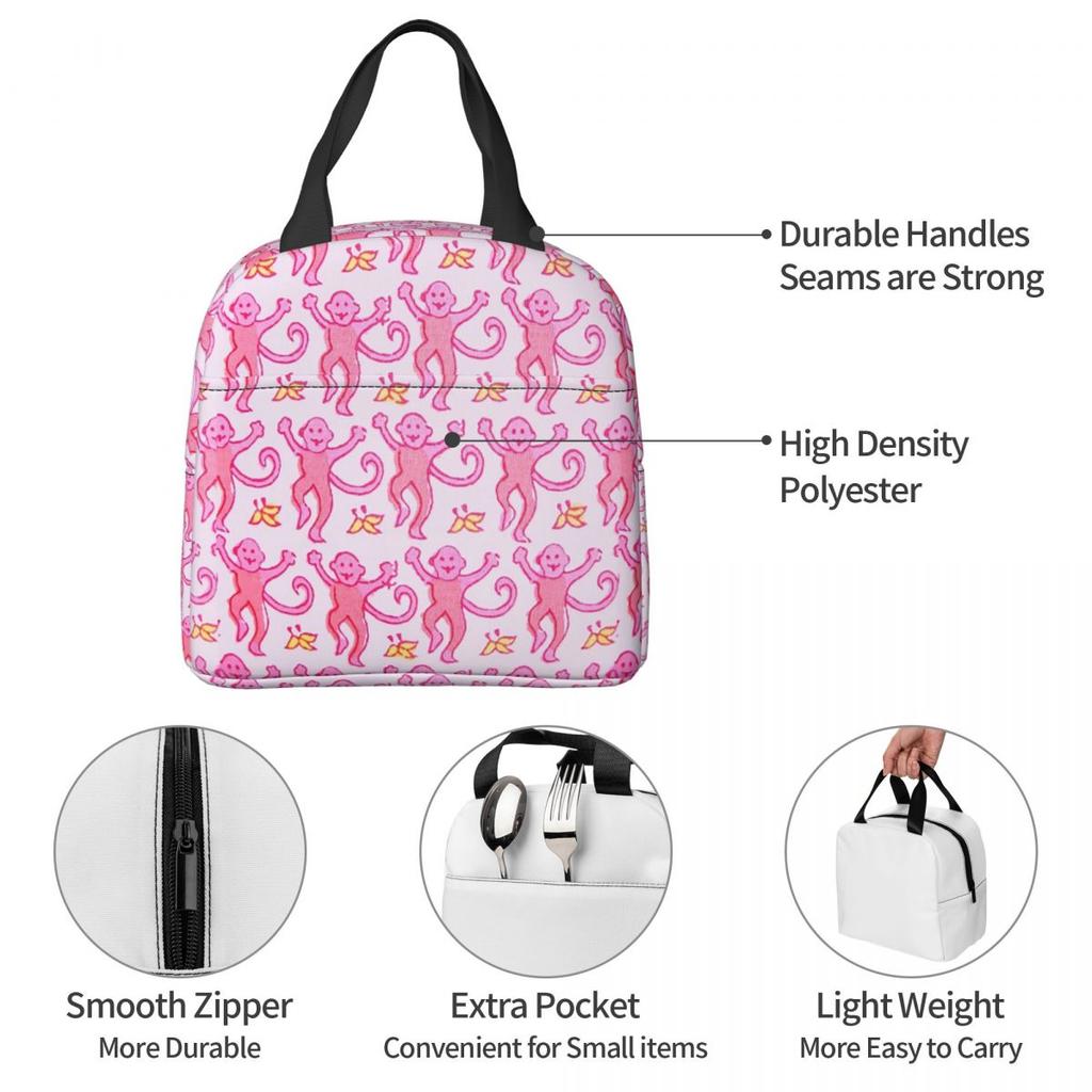Preppy Roller Monkeys Rabbit Insulated Lunch Bag for Women Children Portable Food Boxes Thermal Lunch Box Tote