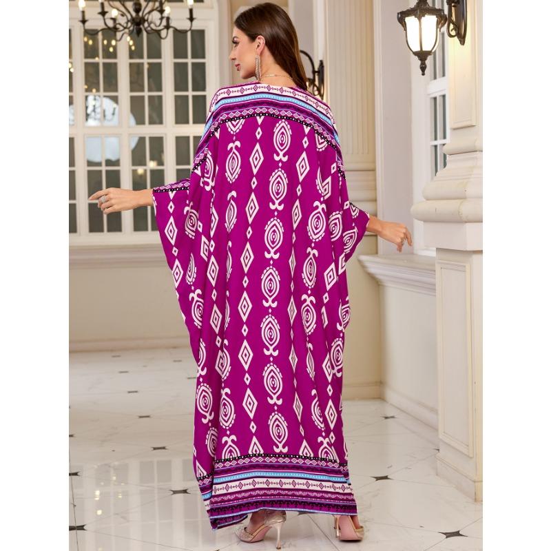 Vestidos casuales holgados con escote en V y manga larga con estampado geométrico de moda para mujer primavera otoño