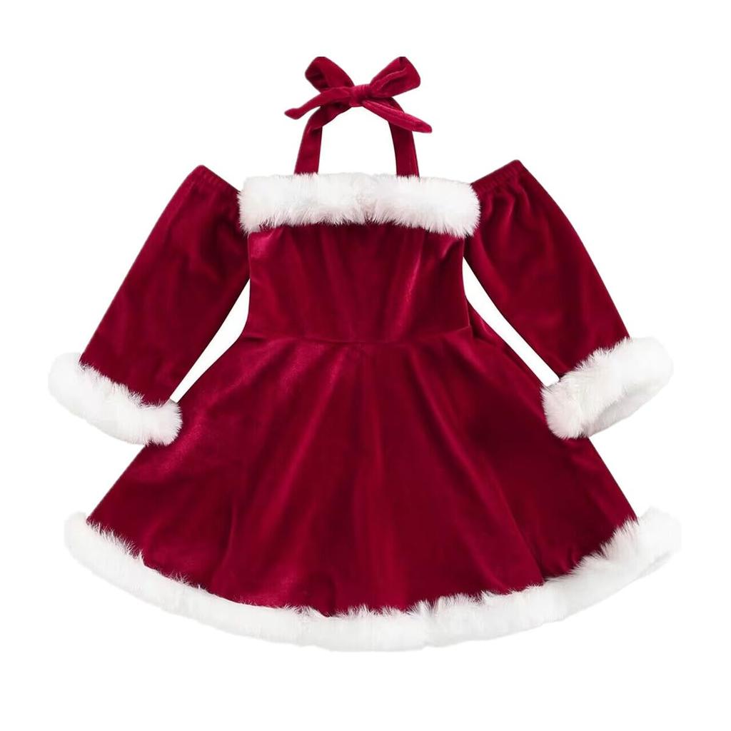 MISOAMISO Santa Santa Christmas Wine Santa Perfect for Christmas Parties and Recitals Children's Dress, Costume, Outfit, Fur, Red, Girls' Dress,