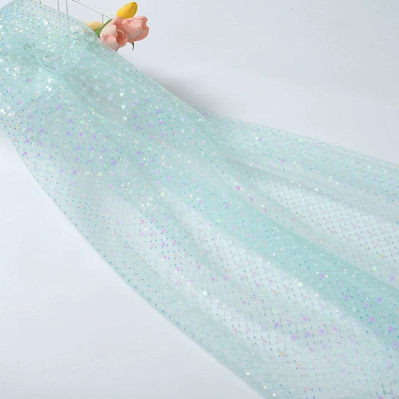 Diamond Grid Sequin Mesh Fabric for Wedding Dress Headwear Decoration Fabrics By The Meter Diy Sewing Material Cloth