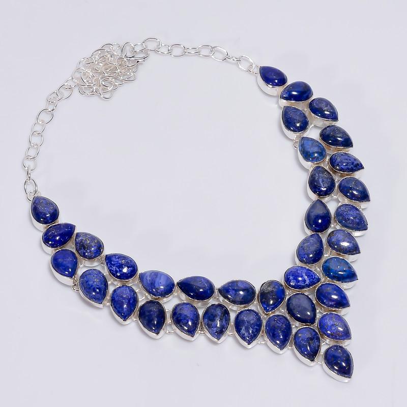 

Exclusive Top Grade Qualite 100% Natural Lapis Lazuli Pear Shape Ethnic Handmade Jewelry 925 Steling Silver Necklace 18 WSJ-4770 срібний
