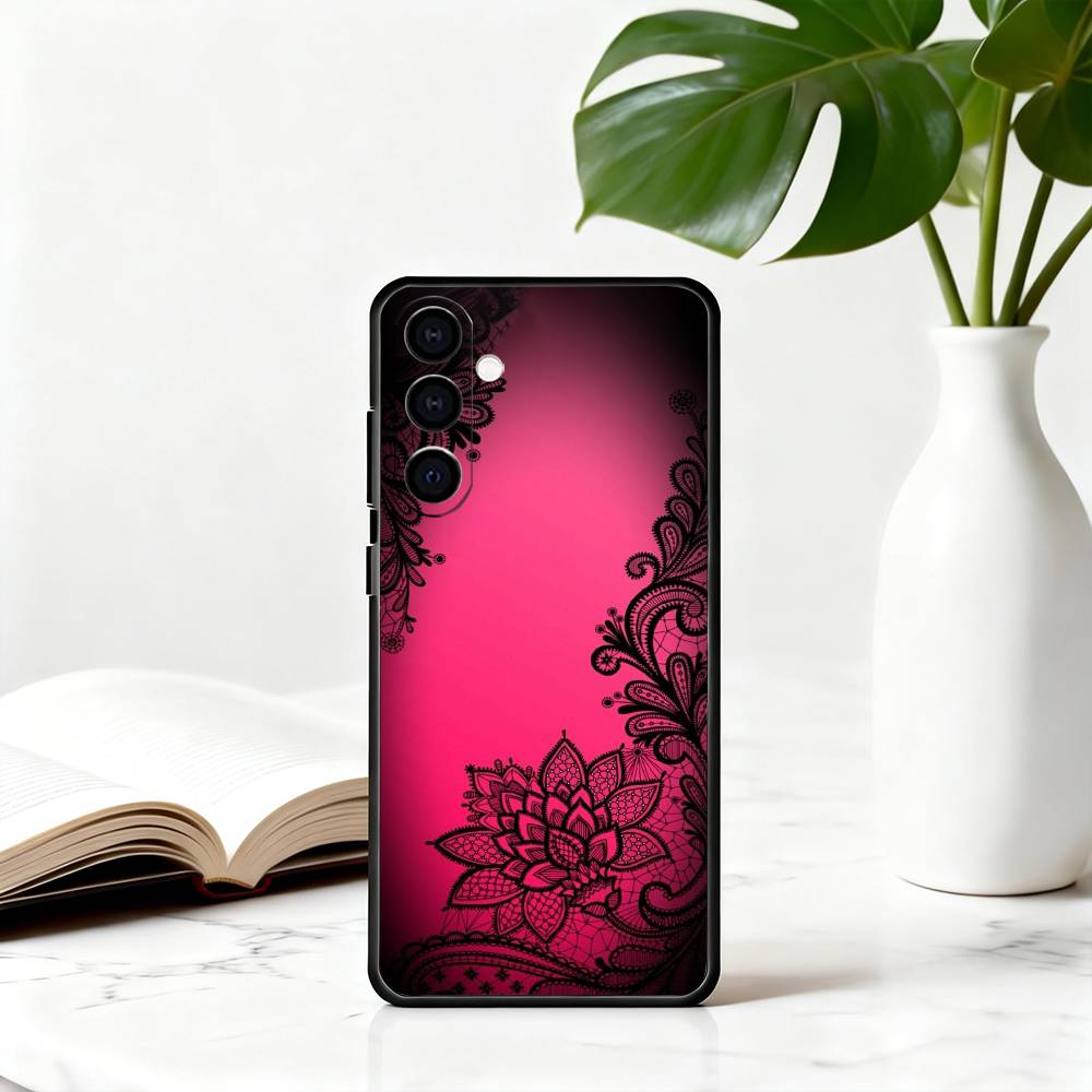 

Beautful Black l-lace print Phone Case For Samsung Galaxy A73,A72,A71,A70,A53,A52,A51,Others Soft Black Cover Samsung a51 4g