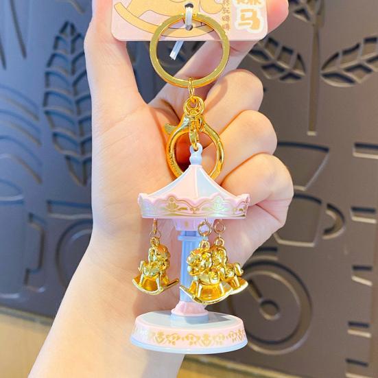 Keychain Portable Lightweight Compact Key Chain with Rotating Glitter Horse Pendant Keys Backpack Phone Decoration Stress Relief Gift