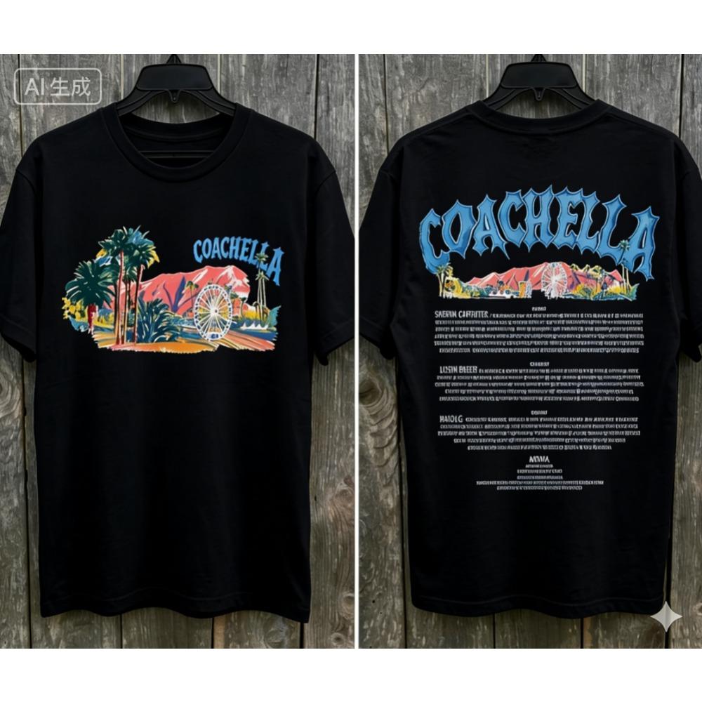 T-shirt Festival Musicale Coachella Uomo e Donna Estate Abbigliamento in Cotone Moda Girocollo Manica Corta Top