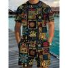 Fashion Men's Casual Suit 3D Casual Color Printing Summer T-shirt Shorts Simple