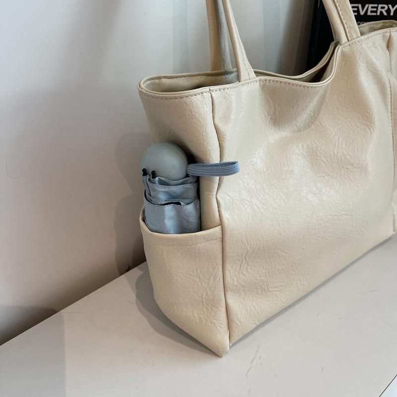 PU Shoulder Bag Women Solid Color Large Capacity Handbag Commuter Tote Bag