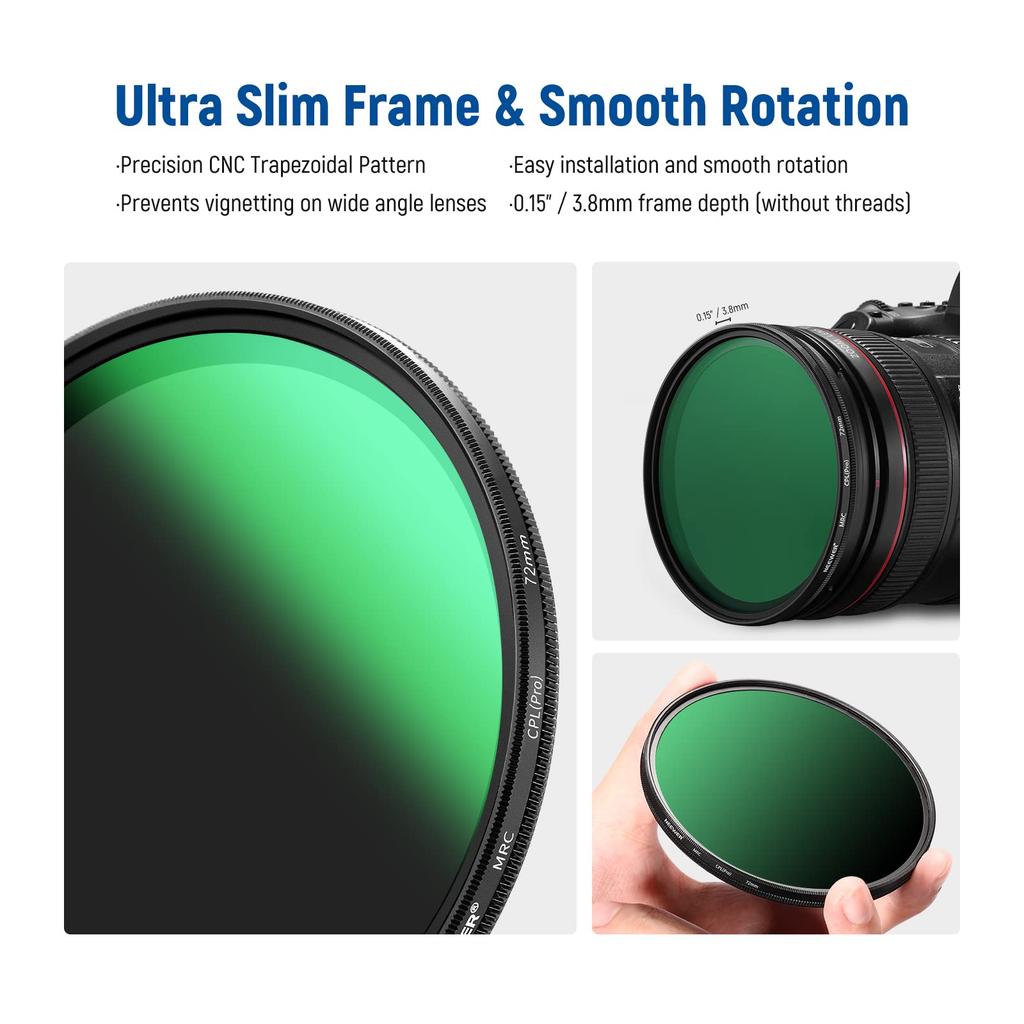 NEEWER 72mm PL Kołowy Filtr Polaryzacyjny HD Optyczny Wzmacnia Eliminuje Redukuje Filtr do Obiektywu Filtr, Szkło, 30-Warstwowa Powłoka Nano, Kontrast,