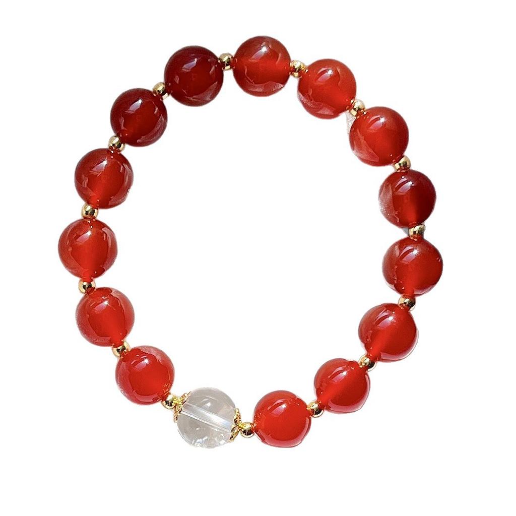 10Mm Natural High Quality Pigeon Blood Red Chalcedony White Crystal Design Bracelet Bracelet