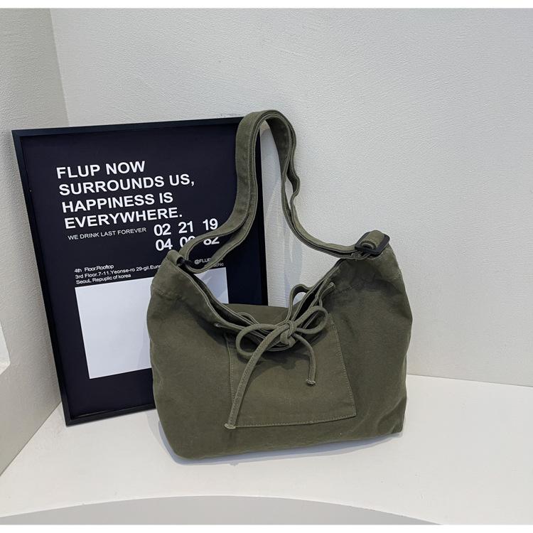 2025 Spring New Tote Bag Simple Retro Casual Large-capacity Class Commuter Tooling Canvas Oblique Span Bag