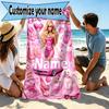 Custom Name Personalized Barbie Print Beach Towel, for Trip Camping Beach Party Home Decor, Birthday Gift for Family & Friends