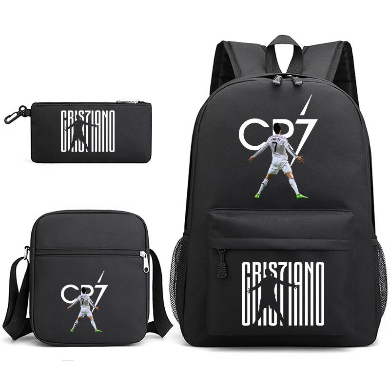 Large Capacity Schoolbag with Shoulder Strap; Student Three-piece Pencil Case Set