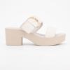 White Heeled Sandals In Tessa Leather with Golden Buckle Woman