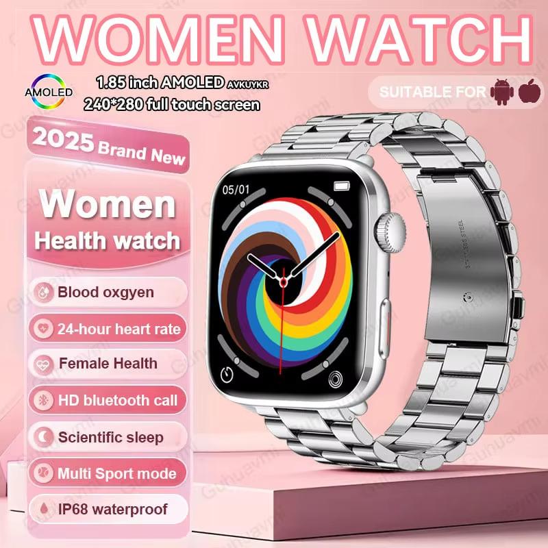2025 New NFC Bluetooth Call Smat Watch Men 1.85" AMOLED Screen Blood Pressure Heart Rate Female Health Waterproof Smarwatches Ladies