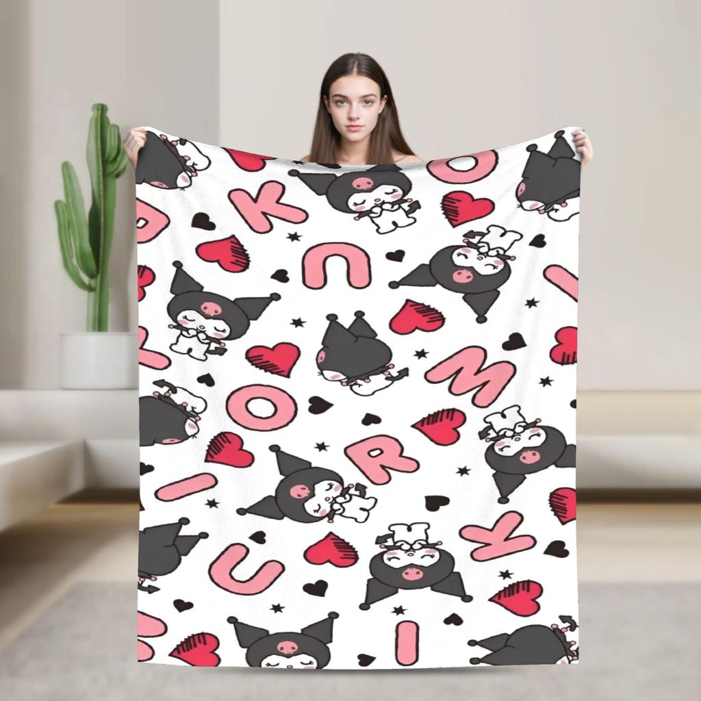 Purple Kuromi Blankets Kawaii Cartoon Wool Awesome Breathable Throw Blankets for Bedspread Autumn/Winter