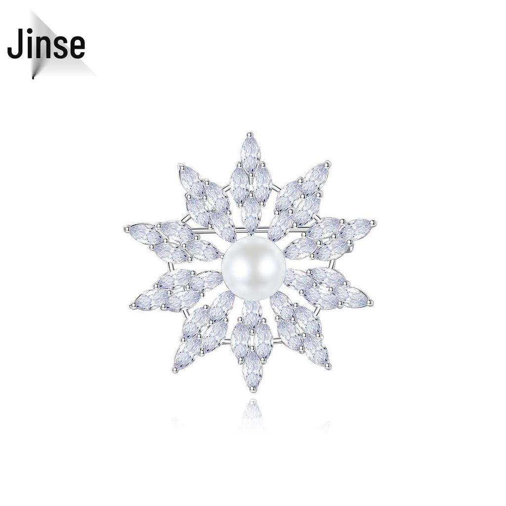 Jinse Pearl Snowflake Brooch: Elegant Cross-border Fashion Accessory for Women