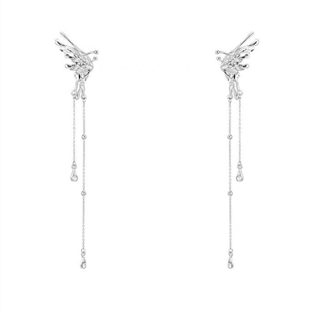 Gothic Elf Earcuffs Non Piercing Cartilage Climber Ear Wrapped Vintage Silver Stud Earrings Long Tassel Earrings Gift