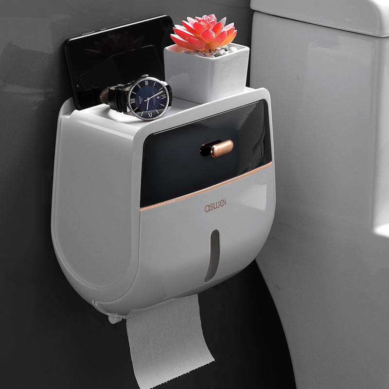 1pc Toilet Roll Paper Holder Double Layer Large Capacity Tissue Storage Box Wall Mounted Bathroom Tissue Dispenser Waterproof