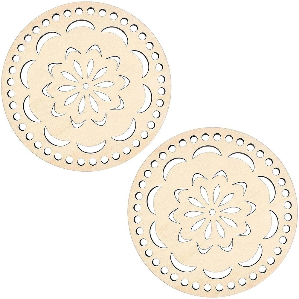 2Pcs Wooden Creative Circular Hollow Pattern Bag Base DIY Wooden Weaving Products And Home Decoration