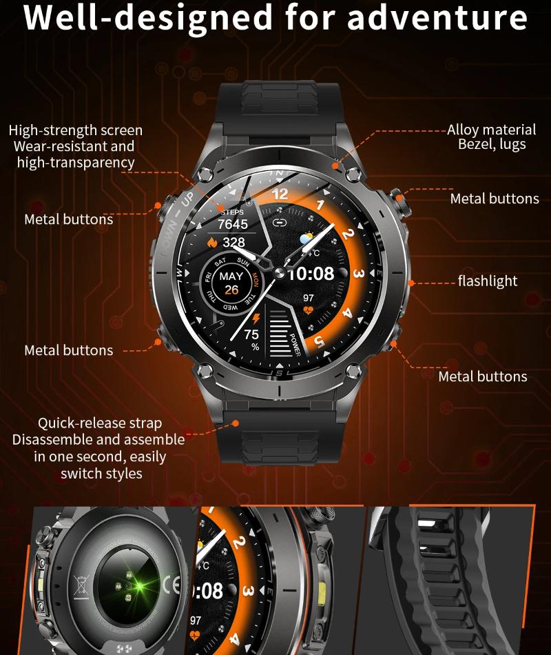 2025 NEW Original Built-in Dual-band GPS Men Smartwatch BT Call Fitness Military 10ATM IP68 Military Sport Smart Bracelet  for Xiaomi