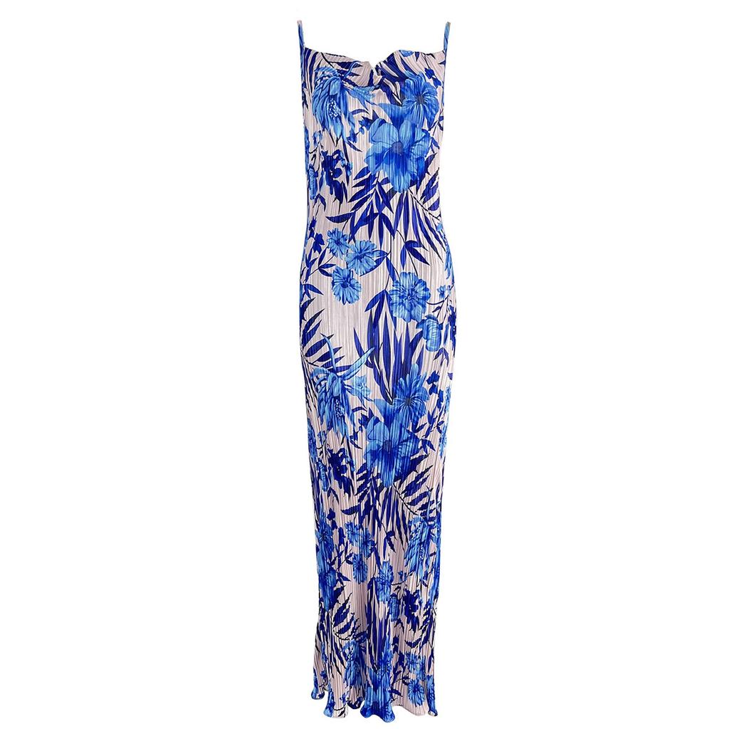 Popular Women's Printed Pleated Slim Fit Camisole Dress