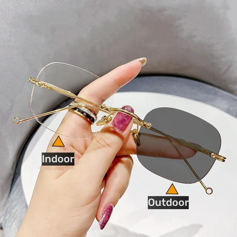 New Rimless Pochromic Myopia Glasses Men Women Minus Diopter Short Sighted Eyeglasses Fashion Outdoor Frameless Sunglasses