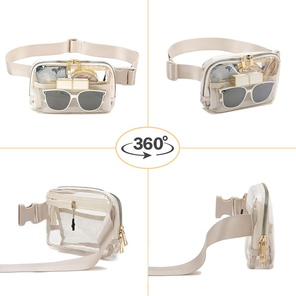 Sitengle Clear Waist TPU for the and Hot Springs Pouch, Material, Waterproof, Crossbody, Multi-Purpose, Commuting, School, Sports, Beach, (Beige)
