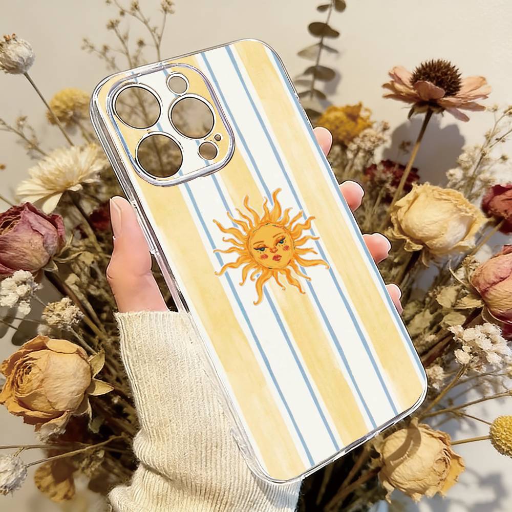 

Sun Motif Phone Case Transparent Silicone Soft For iPhone 17 16 15 14 13 12 11 Mini Pro Max Plus iPhone16pro