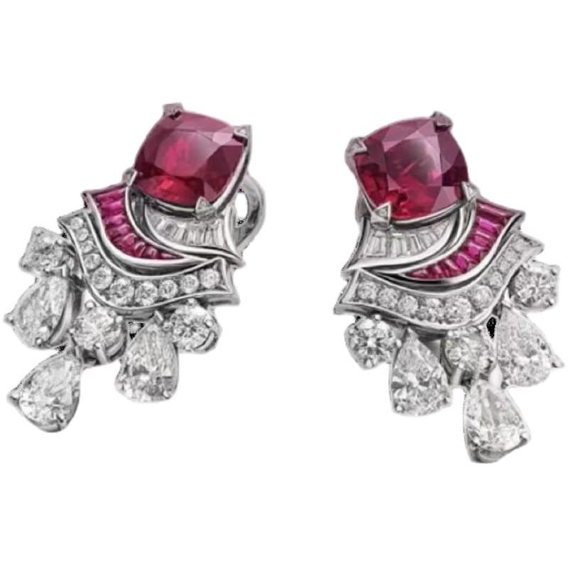 Vintage Ruby Color-Changing Ring & Earrings Luxury Jewelry Set for Women