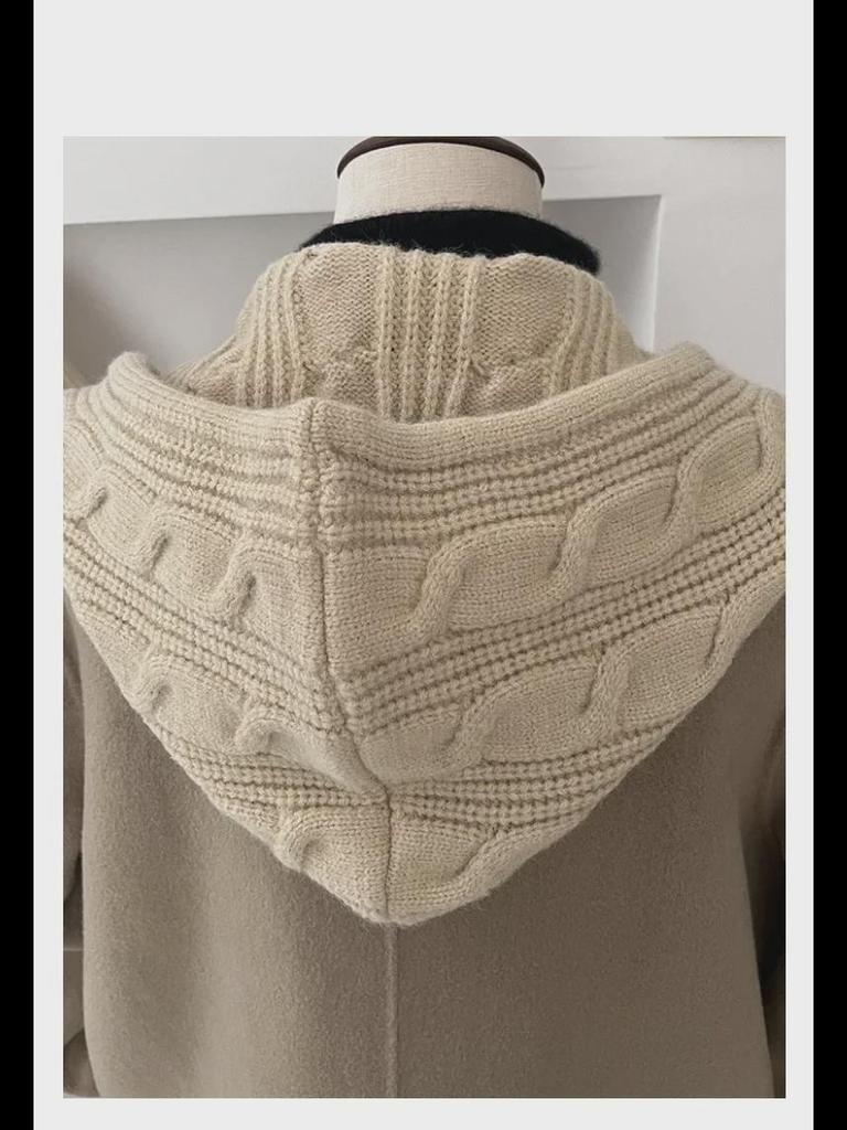 Women's Hooded Knitted Shawl: Wool Hat-Scarf-Waistcoat Combo for Autumn/Winter