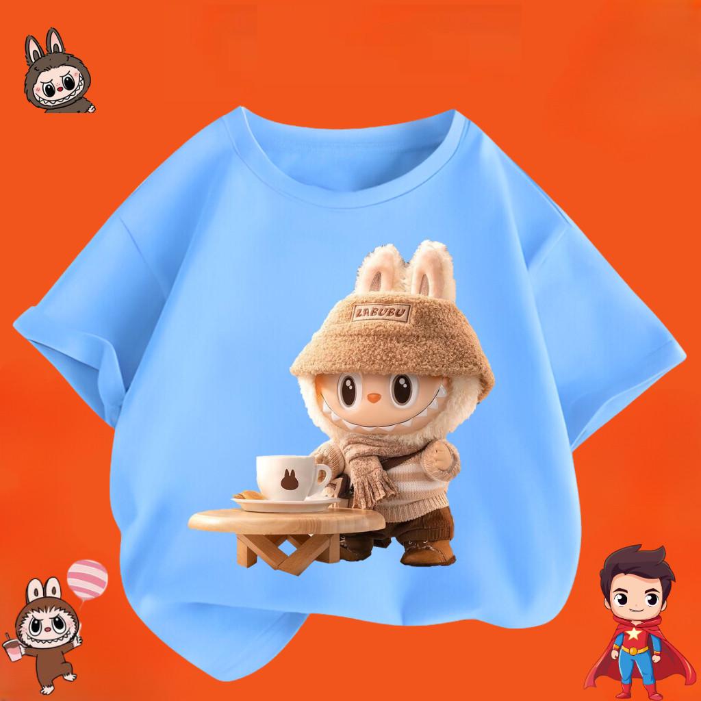Children's Labubu T-shirt Cartoon Print Girl Short Sleeved Round Neck Top New Fashionable Loose T-shirt