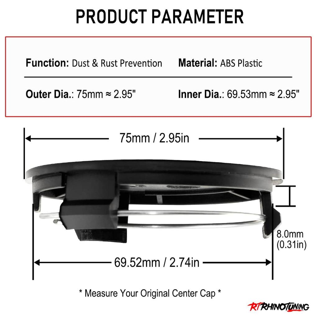Radnabenkappen 75mm 69mm 4 Stück Schwarz Radabdeckung Nabenabdeckung