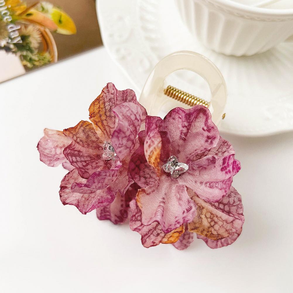 Hair Claw 3D Imitation Flower Rhinestones Decor Hair Clip Back Head Anti-slip Teeth Design Shark Hair Clip Streetwear