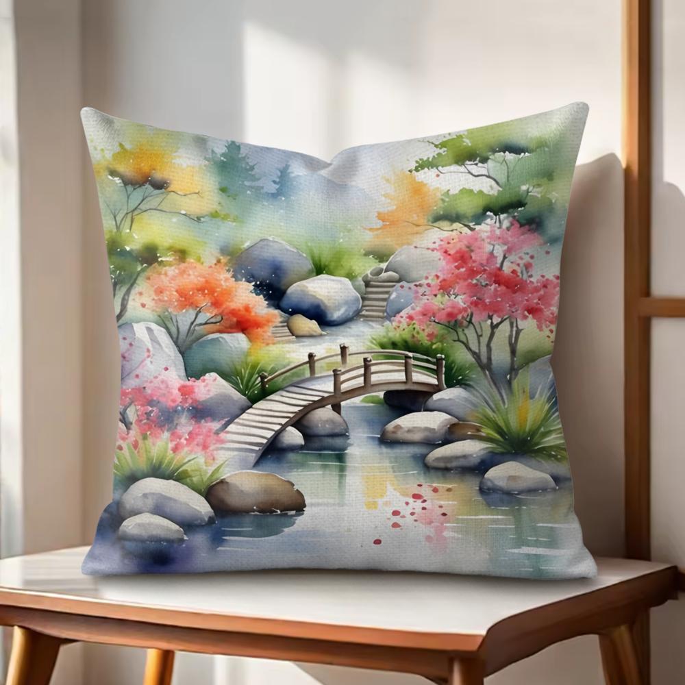 Cherry tree in spring Cushion Cover Natural Linen Organic Fabric DoubleSided Printing Couch Pillow Covers Home Decor