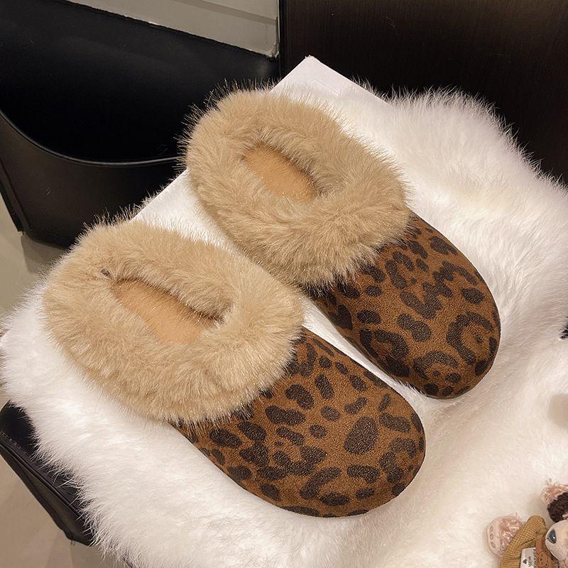

Baotou Birkenstock Women s Cozy Leopard Print Khaki Furry Slippers - Non-Slip One-Step Autumn/Winter Style 40