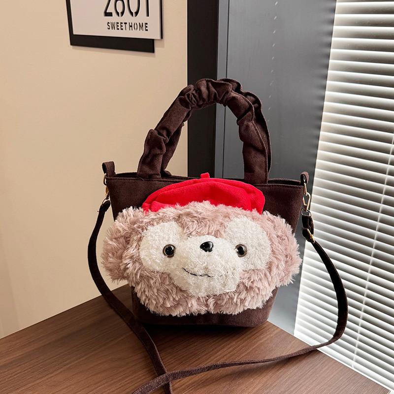 Duffy Cat Pattern Nylon Crossbody Bag With Plush Details For Casual Wear