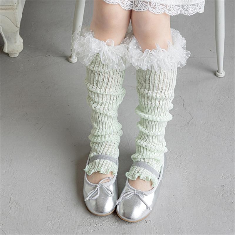 Breathable Cotton Lace Socks for Kids Age 3-13 Years Soft & Comfortable Elastic Leg Warmer with Dot Tulle