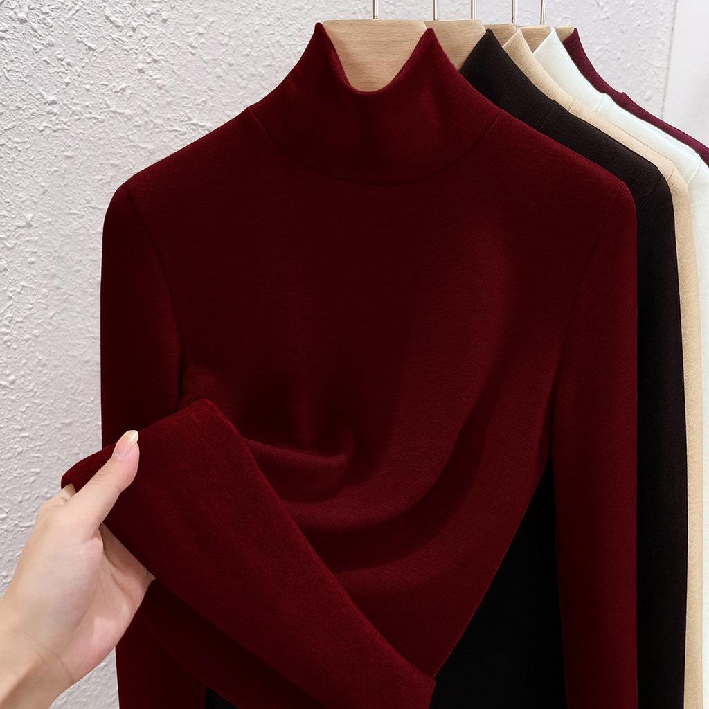 Autumn and winter women's clothing containing wool and silk bottoming shirt women's inner heating fleece warm turtleneck top with fleece and thicker