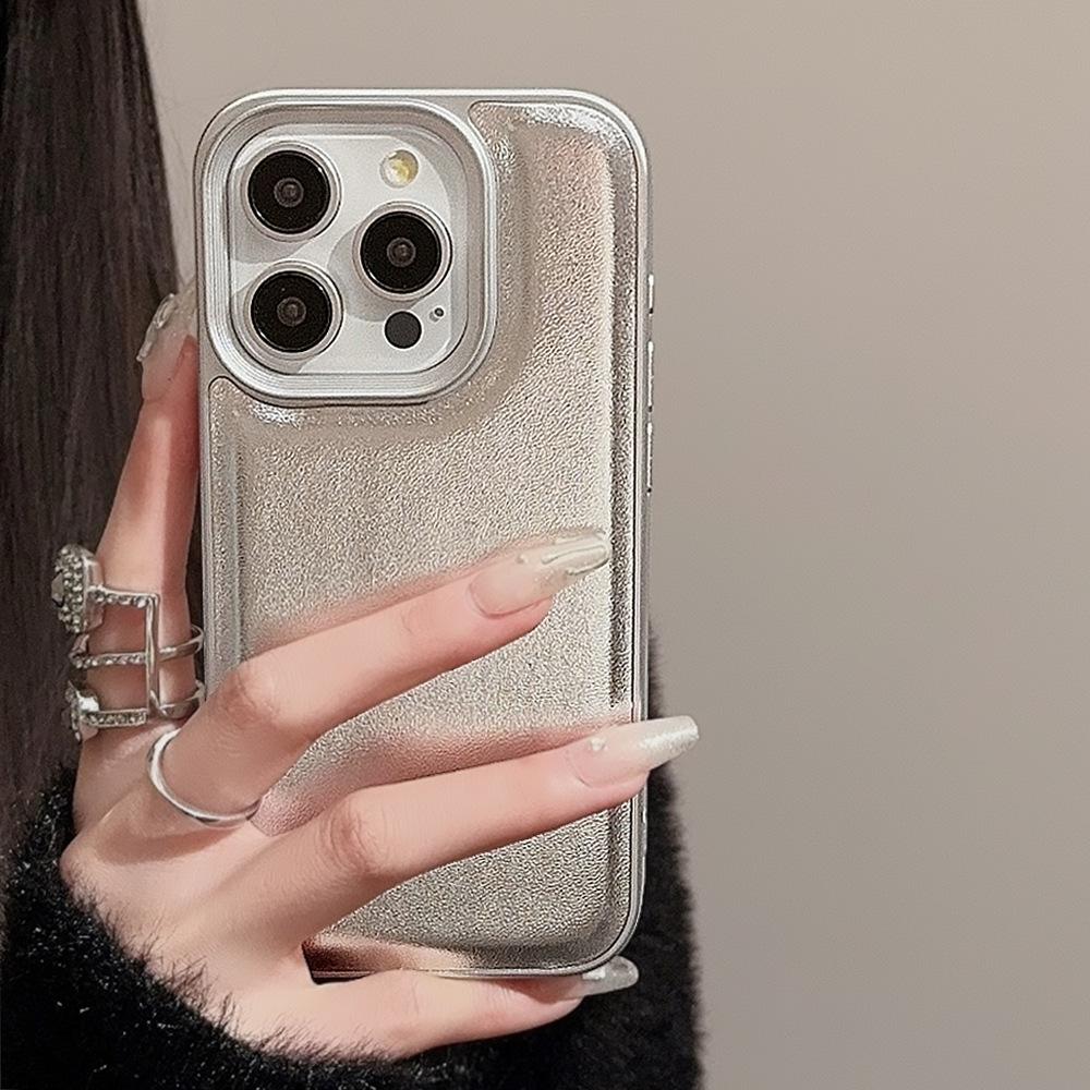 Silver Bulging Leather for Apple 17 Mobile Phone Case for IPhone16 Promax High-end 11 Solid Color 13 Hard 12
