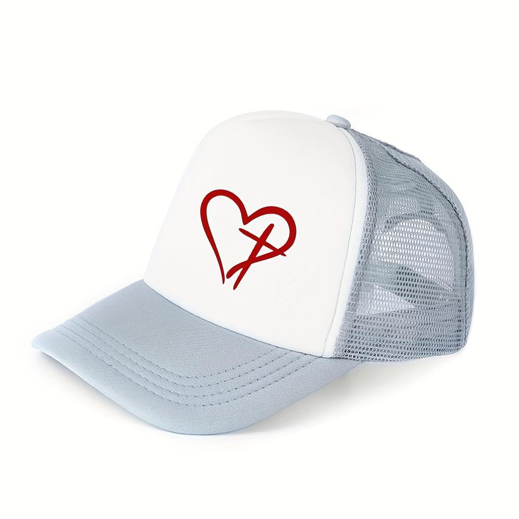 Heart and Cross Print Trucker Hat Adjustable Breathable Mesh Baseball Cap Casual Sunscreen for Men Women
