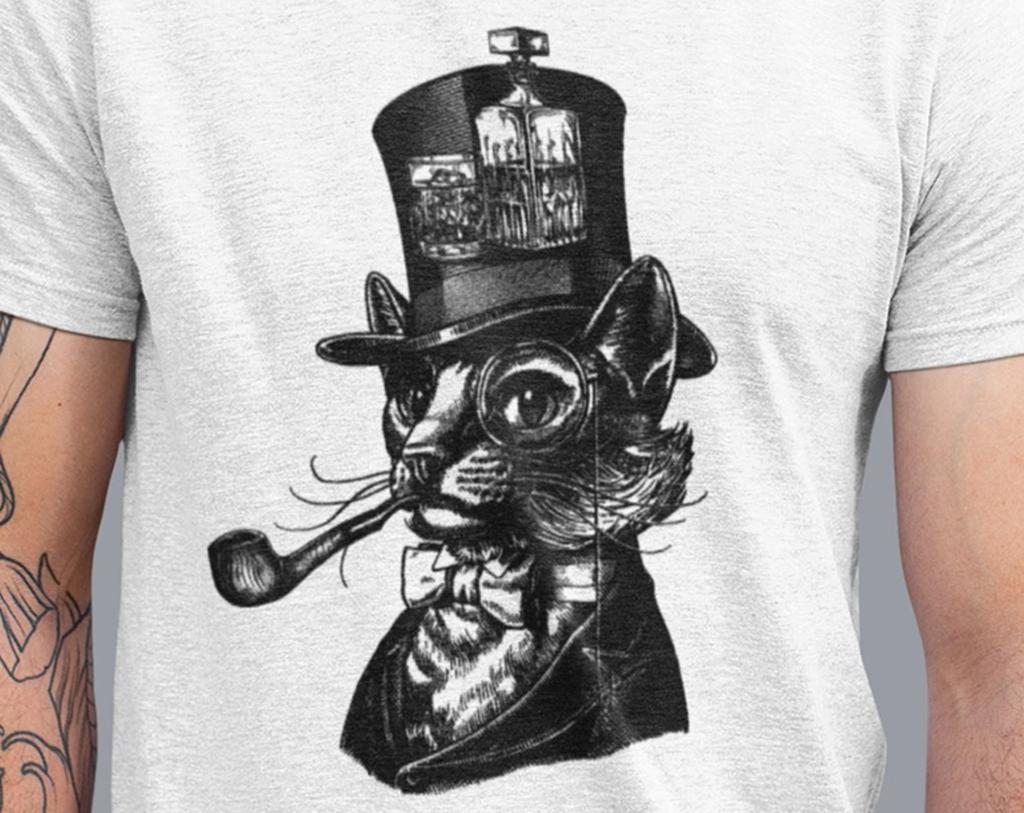 Cool Cat Unisex Graphic Tee, Smoking Cat Shirt, Whiskey T Shirt, Smoking Pipe Unisex T-Shirt, Cute cat shirt, cut animal tee, Suit Bussines