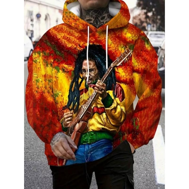 Men's Casual Pattern Design Pullover Hooded Sweatshirt, Paired with Kangaroo Pocket for Winter and Autumn Streetwear