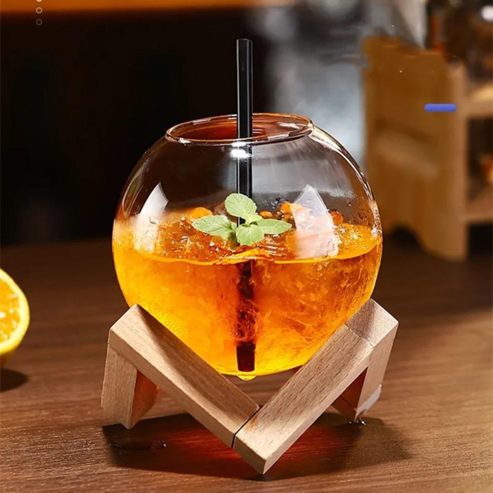 Runde kugelförmige Getränketasse mit Holzständer Kaffeetassen Kreativer Saftbecher Geschenk