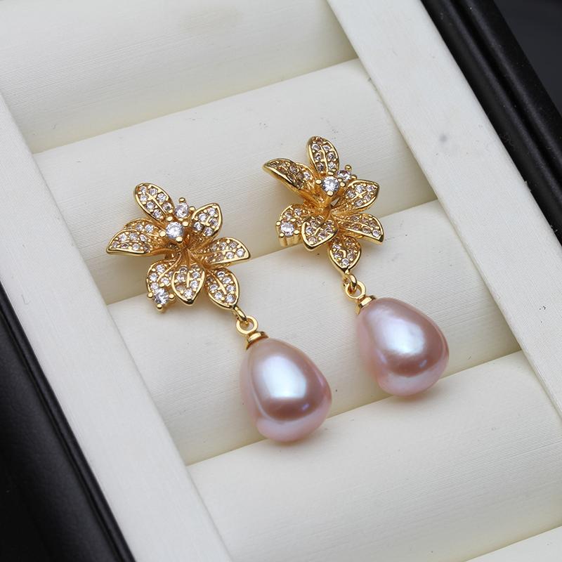 New In Natural Freshwater Pearl Earrings For Women,White Flower Pearl Drop Earrings Mother Wife Birthday Gift White Black