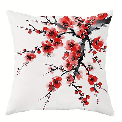 Ancient style plum blossom decorative pillowcase, ultra-soft polyester material living room sofa backrest car pillowcase